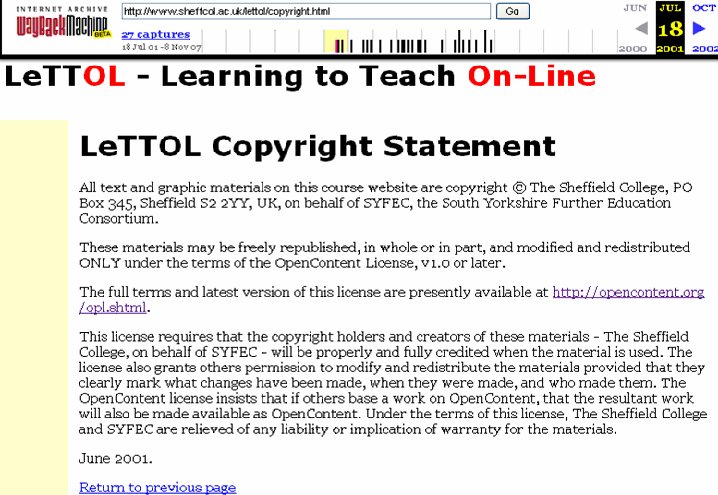 Figure 2: Copyright statement from the LeTTOL course