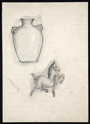 Figure 3: Lucie Rie, Sketches in pencil, ink, and watercolour, 1910s.  Lucie Rie Archive, Craft Study Centre